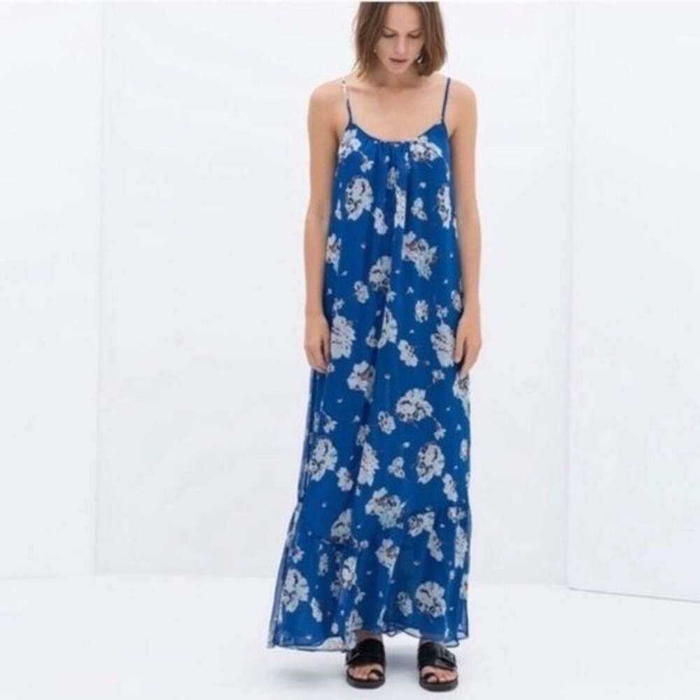 Zara Blue Floral Maxi Dress M NWOT